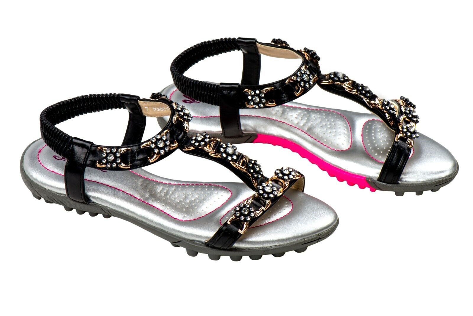 Women's Size 8 Twinkle Toes Black Rose Golf Sandals