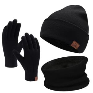 Men's Winter Beanie, Scarf, and Touch Screen Gloves