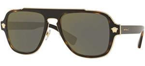 Versace Havana Square Sunglasses with Grey Mirror Lens