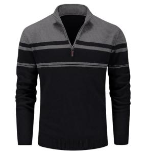 Men's Striped Turtleneck Golf Pullover Sweater