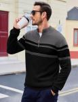 Men's Striped Turtleneck Golf Pullover Sweater