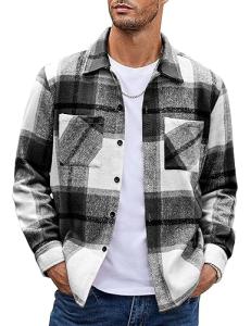 COOFANDY Men's Lightweight Flannel Plaid Shirt Jacket