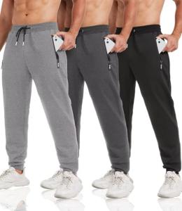 3 Pack Men's Tapered Sweatpants with Zip Pockets