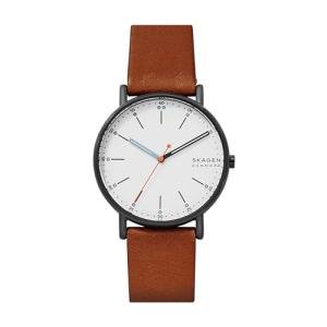 Skagen Men's Black Steel and Brown Leather Watch