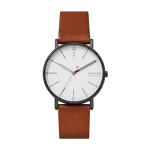 Skagen Men's Black Steel and Brown Leather Watch
