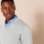 Men's V-Neck Pullover Sweater, Light Grey Heather