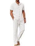 COOFANDY Men's Linen Beach Shirt and Pants Set