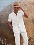 COOFANDY Men's Linen Beach Shirt and Pants Set