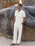COOFANDY Men's Linen Beach Shirt and Pants Set