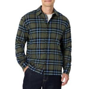 Men's Relaxed-Fit Long-Sleeve Flannel Shirt - Dark Olive Blue