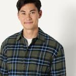 Men's Relaxed-Fit Long-Sleeve Flannel Shirt - Dark Olive Blue