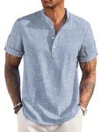COOFANDY Men's Short Sleeve Linen Henley Shirt