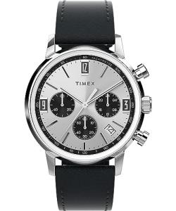 Timex Men's Marlin 40mm Watch - Black Strap Silver-Tone Dial Stainless Steel Case