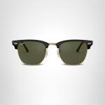 Ray-Ban Clubmaster Square Sunglasses - Black/Gold/G-15 Green
