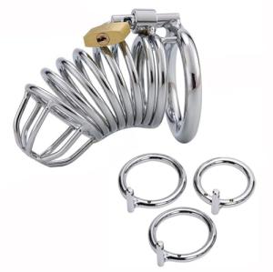 Generic Metal Penis Cock Cage Padlock -Stainless Steel Chastity Device Penis Cage for Men Fits Most of Size Adult Male Sex Toy for Men Sweaters(Silver) FBY7, Pink