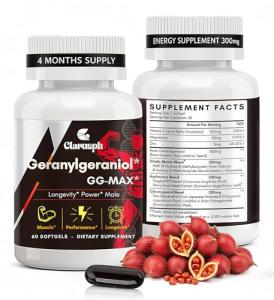 Clarusph Energy Supplement Geranylgeraniol GG 300mg, Trans-Geranylgeraniol Supplement with Vitamin E for CoQ10, Annatto-Derived GG - Energy Supplements for Men, 120 Softgels