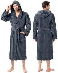 NY Threads Plush Hooded Fleece Bathrobe for Men