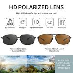 SUNGAIT Ultra Lightweight Rectangular Polarized Sunglasses Men UV400 Protection (Black Frame Brown Lens+Gunmetal Frame Gray Lens)