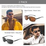 SUNGAIT Ultra Lightweight Rectangular Polarized Sunglasses Men UV400 Protection (Black Frame Brown Lens+Gunmetal Frame Gray Lens)