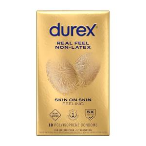 Durex Non Latex Condoms for Sex, Non Latex Durex Avanti Bare Real Feel Lubricated Condoms for Men with Natural Skin on Skin Feeling, 10 Count