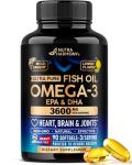 Omega 3 Fish Oil 3600 mg - Omega 3 Supplement | EPA & DHA - Heavy Metals Free - Heart, Brain & Joint Support - Purified Fish Oil for Men & Women - Lemon Flavored - Made in USA, 90 Softgels