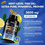 Omega 3 Fish Oil 3600 mg - Omega 3 Supplement | EPA & DHA - Heavy Metals Free - Heart, Brain & Joint Support - Purified Fish Oil for Men & Women - Lemon Flavored - Made in USA, 90 Softgels