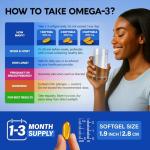 Omega 3 Fish Oil 3600 mg - Omega 3 Supplement | EPA & DHA - Heavy Metals Free - Heart, Brain & Joint Support - Purified Fish Oil for Men & Women - Lemon Flavored - Made in USA, 90 Softgels