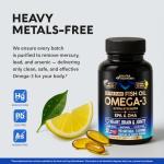 Omega 3 Fish Oil 3600 mg - Omega 3 Supplement | EPA & DHA - Heavy Metals Free - Heart, Brain & Joint Support - Purified Fish Oil for Men & Women - Lemon Flavored - Made in USA, 90 Softgels