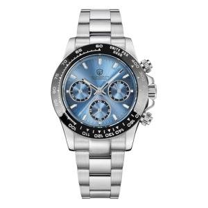 watchdives Chronograph Watch, WD16500 V2 Quartz Men Watches Japan VK63 Meca-Quartz Movement 38mm Sapphire Crystal Wristwatch 100M Waterproof Sport Watch, Stainless Steel Bracelet (Light Blue)