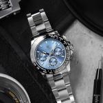 watchdives Chronograph Watch, WD16500 V2 Quartz Men Watches Japan VK63 Meca-Quartz Movement 38mm Sapphire Crystal Wristwatch 100M Waterproof Sport Watch, Stainless Steel Bracelet (Light Blue)