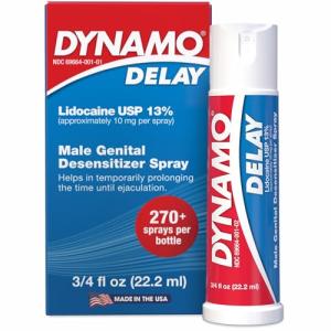 Dynamo Delay Spray for Men – 13% Lidocaine Numbing Spray to Help You Last Longer in Bed – 1 Pack Climax Control – FDA Compliant, 0.75 Fl Oz