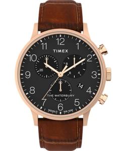 Timex Men's Waterbury Classic 40mm Watch - Brown Strap Black Dial Rose Gold-Tone Case
