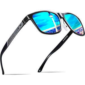 ATTCL Polarized Sunglasses Men for Driving: UV400 Protection Lightweight AL-MG Metal Rectangular Sun glasses Fishing Golf Hiking Travel 8587 black-blue