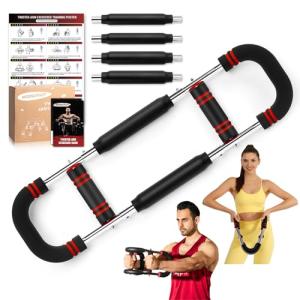 Twister Arm Trainer, 90-160 lbs Adjustable Twister Arm Chest Exerciser with 2/4 Spring & Poster for Men & Women, Detachable Power Twister Home Fitness Equipment for Enhancing Upper Body Muscle -Red
