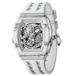 TSAR BOMBA Men's Automatic Watch Tonneau Luxury Skeleton Carbon Fiber Watch for Men 50M Waterproof Wristwatch with FKM Strap TB8228CF-White