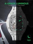 TSAR BOMBA Men's Automatic Watch Tonneau Luxury Skeleton Carbon Fiber Watch for Men 50M Waterproof Wristwatch with FKM Strap TB8228CF-White