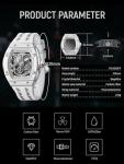 TSAR BOMBA Men's Automatic Watch Tonneau Luxury Skeleton Carbon Fiber Watch for Men 50M Waterproof Wristwatch with FKM Strap TB8228CF-White