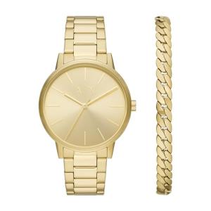 Armani Exchange A|X Three-Hand Gold-Tone Stainless Steel Watch and Bracelet Gift Set (Model: AX7144SET)