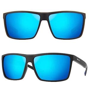 MAXJULI Polarized Big Sunglasses for Men Women with Big Heads UV 400 Protection (fit XL size) Black/Blue