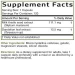 Bronson Milk Thistle Silymarin Marianum & Dandelion Extract Liver Health Support, Antioxidant Support, Detox, 120 Capsules