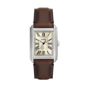 Fossil Men's Watch, Carraway Quartz Stainless Steel Three-Hand Leather Watch for Men, Color: Silver, Brown