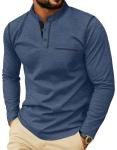 Sailwind Men's Henley Shirts Long Sleeve Button T-Shirt Casual Stylish Cotton Pullover Shirt with Pocket Blue