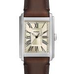 Fossil Men's Watch, Carraway Quartz Stainless Steel Three-Hand Leather Watch for Men, Color: Silver, Brown