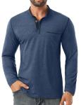 Sailwind Men's Henley Shirts Long Sleeve Button T-Shirt Casual Stylish Cotton Pullover Shirt with Pocket Blue