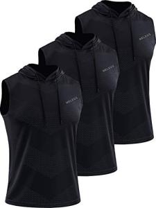 NELEUS Men's Workout Tank Tops Sleeveless Running Shirts with Hoodie,5098,3 Pack,Black/Black/Black,3XL