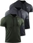 NELEUS Men's Running Shirt Mesh Workout Athletic Shirts with Hoods,5084,3 Pack,Black/Grey/Olive Green,US M,EU L
