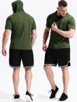 NELEUS Men's Running Shirt Mesh Workout Athletic Shirts with Hoods,5084,3 Pack,Black/Grey/Olive Green,US M,EU L