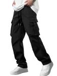 Comdecevis Men's Casual Cargo Pants Workout Joggers Stretch Sweatpants Hiking Drawstring Tactical Pants with Multi Pockets Black