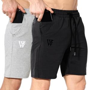 ZENWILL Mens 2 Pack Zip Gym Athletic Shorts, 7" Workout Running Fitness Cotton Training Shorts for Men with Zip Pockets(Black/Light Grey,Medium)