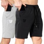 ZENWILL Mens 2 Pack Zip Gym Athletic Shorts, 7" Workout Running Fitness Cotton Training Shorts for Men with Zip Pockets(Black/Light Grey,Medium)